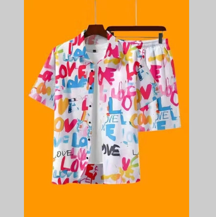 Mens Casual Loose 3D Printed Top And Pants Set