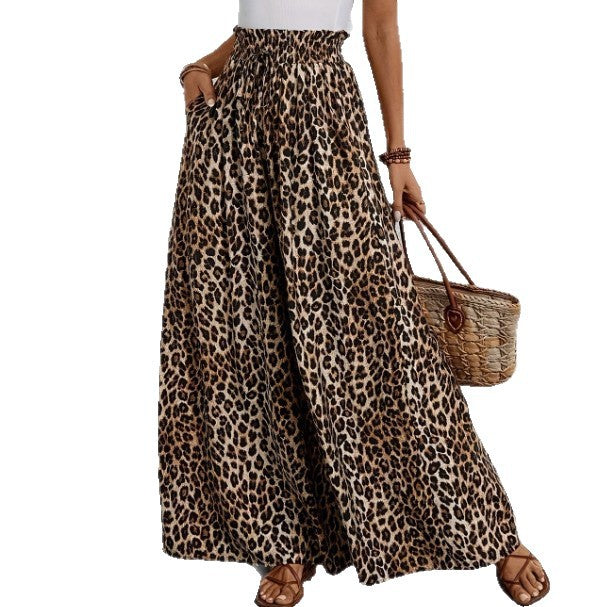 High Waist Leopard-print Printed Loose Casual Wide-leg Pants Women's Trousers
