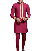 African Ethnic Style Embroidered Long Sleeve Solid Color Shirt For Men