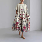 Women's Loose Round Neck Fashion Premium Short Sleeve Printed Dress