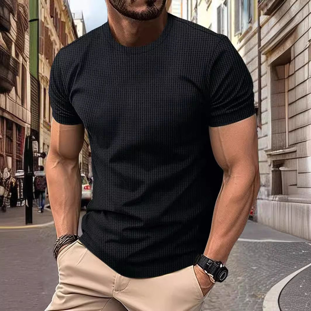 High-end Mesh Ice Silk Short Sleeve T-shirt Men's Round Neck Summer Solid Color