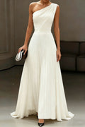 Womens Elegant White One-shoulder Dress