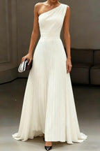 Womens Elegant White One-shoulder Dress