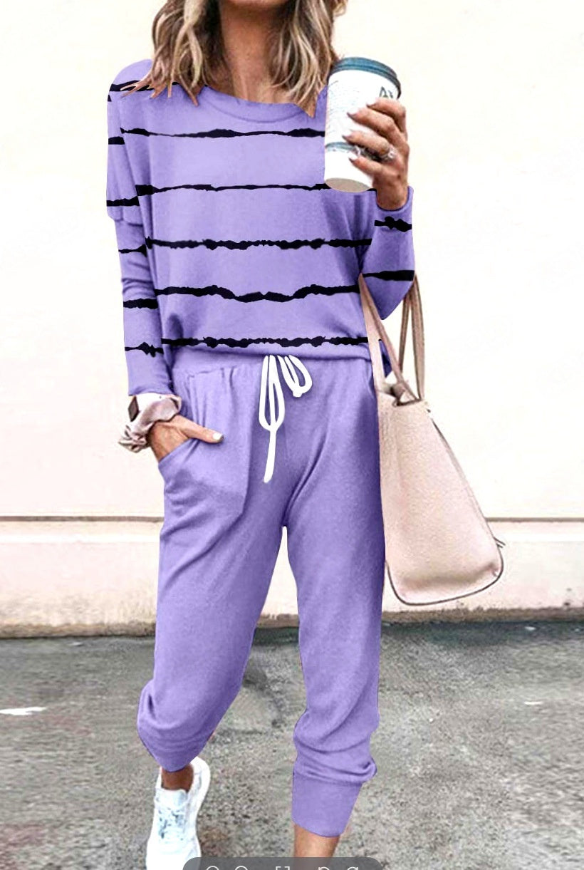 Loose Solid Color Long Sleeve Casual Set