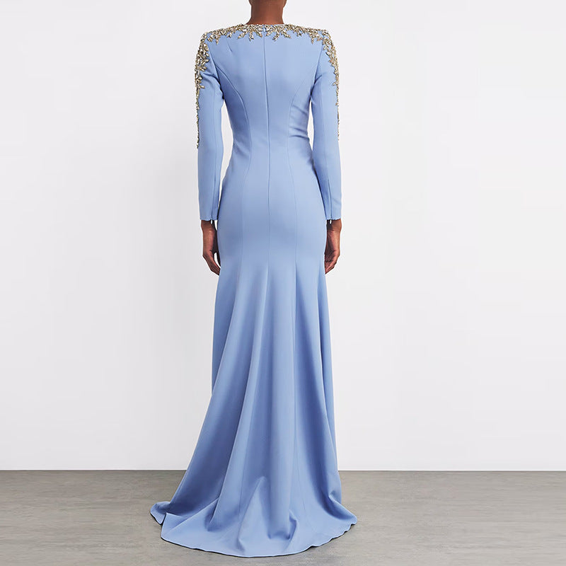 Heavy-duty Beaded And Diamond-encrusted Petite-trailing Long Dress