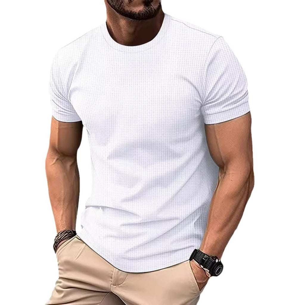 High-end Mesh Ice Silk Short Sleeve T-shirt Men's Round Neck Summer Solid Color