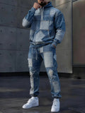 Mens Lettered Denim Hoodie With Fashionable 3D Print
