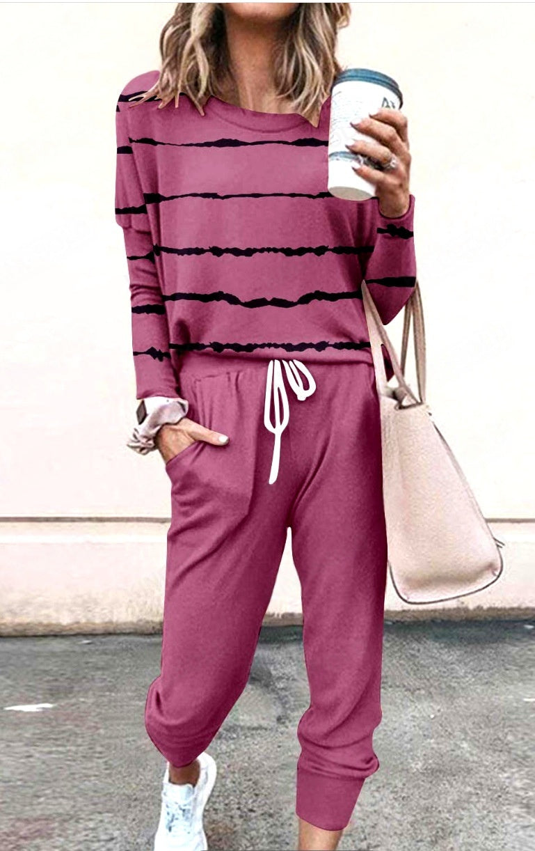 Loose Solid Color Long Sleeve Casual Set
