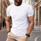 High-end Mesh Ice Silk Short Sleeve T-shirt Men's Round Neck Summer Solid Color