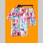 Mens Casual Loose 3D Printed Top And Pants Set