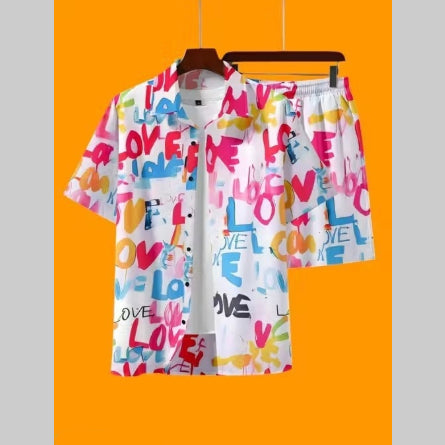 Mens Casual Loose 3D Printed Top And Pants Set