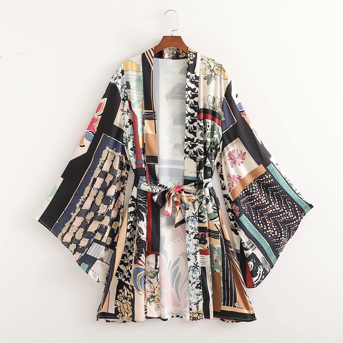 Retro Patchwork Printed Kimono Jacket Pants