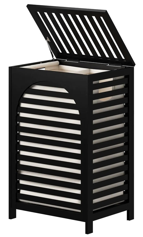 Black Laundry Hamper Laundry Hamper with Lid 22.5 Gallon (85L) Bamboo Wood Clothes Laundry Basket with Lid and Handles Removable Liner