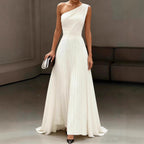 Womens Elegant White One-shoulder Dress