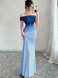 Gradient One Shoulder Sheath Maxi Dress