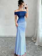 Gradient One Shoulder Sheath Maxi Dress