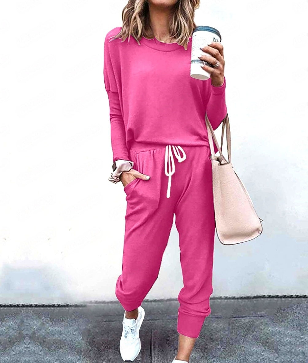Loose Solid Color Long Sleeve Casual Set