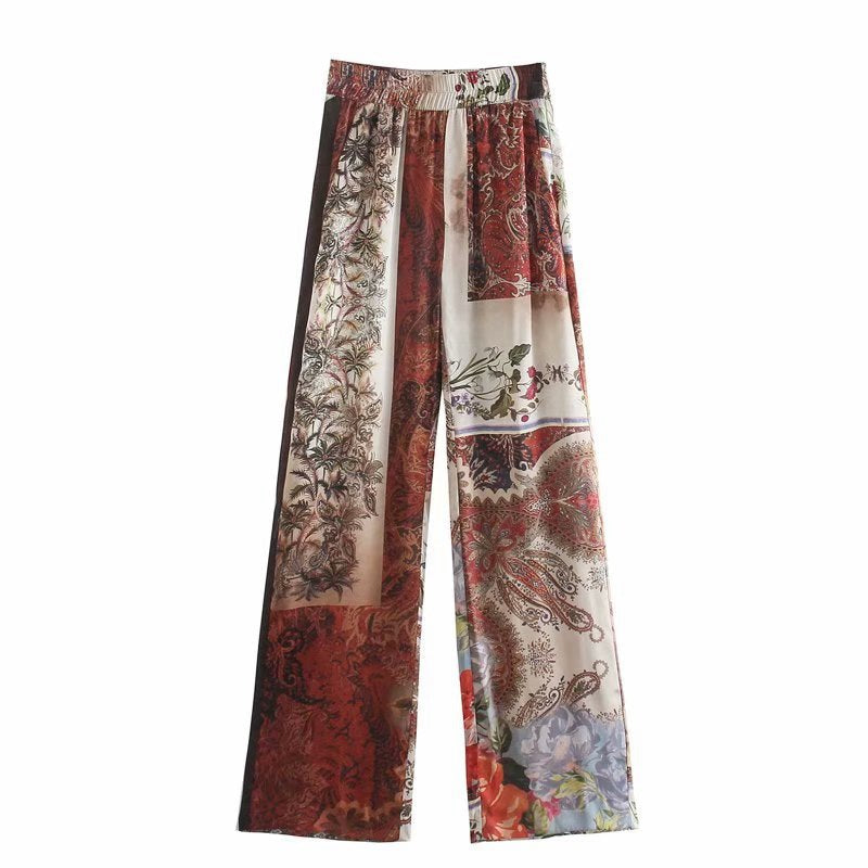 Retro Patchwork Printed Kimono Jacket Pants