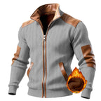 Color-block Textured Fleece-lined Zip-up Casual Jacket