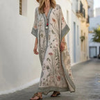 Long Sleeve Kaftan Linen Vacation Maxi Dress