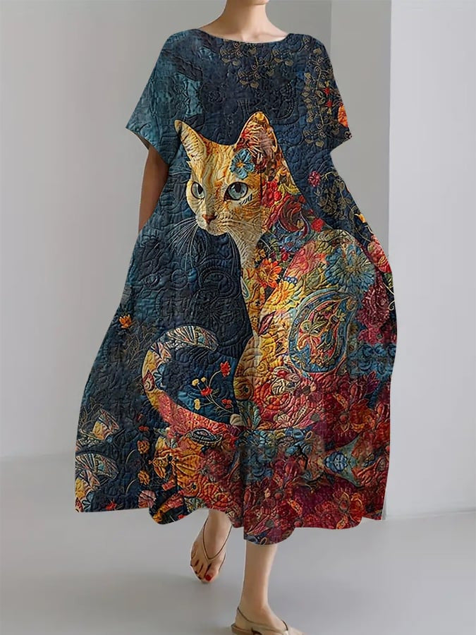 Womens 3D-printed  Loose-fit  Casual Plus-size Dress