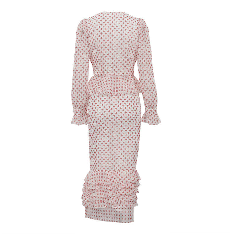 Cross Print Two-Piece Peplum Set