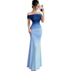 Gradient One Shoulder Sheath Maxi Dress