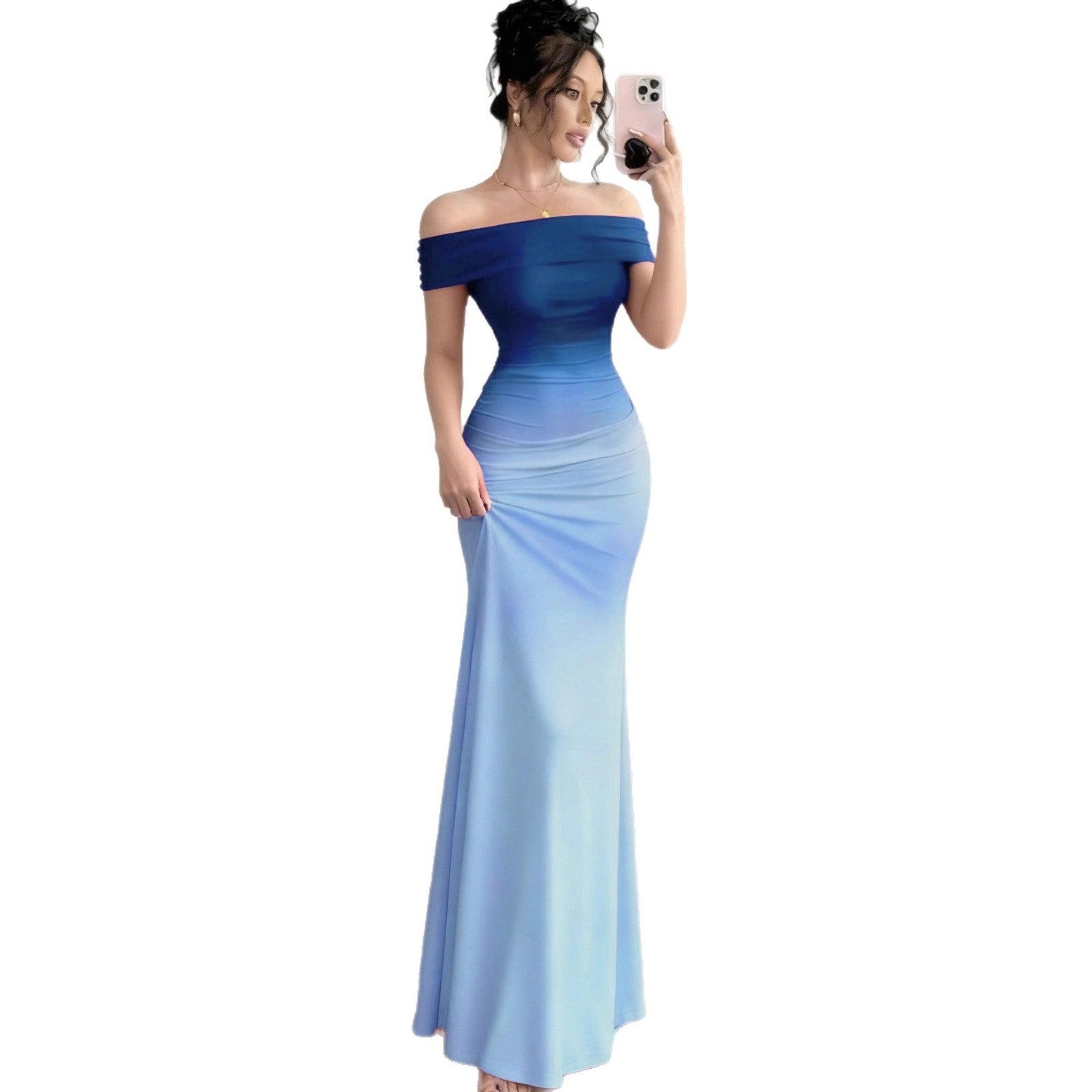 Gradient One Shoulder Sheath Maxi Dress