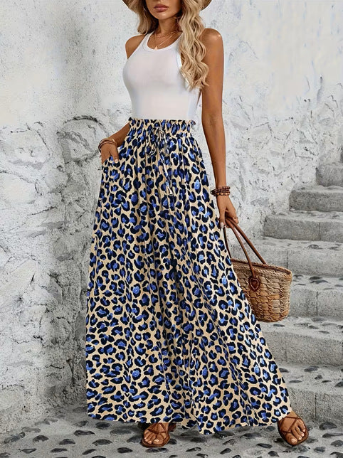 High Waist Leopard-print Printed Loose Casual Wide-leg Pants Women's Trousers
