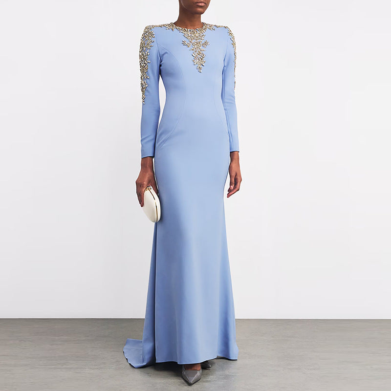 Heavy-duty Beaded And Diamond-encrusted Petite-trailing Long Dress