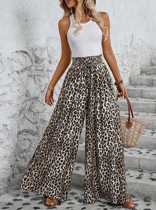 High Waist Leopard-print Printed Loose Casual Wide-leg Pants Women's Trousers