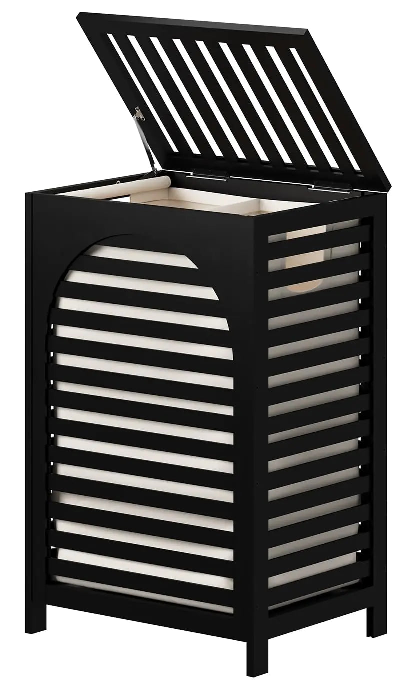 Black Laundry Hamper Laundry Hamper with Lid 22.5 Gallon (85L) Bamboo Wood Clothes Laundry Basket with Lid and Handles Removable Liner
